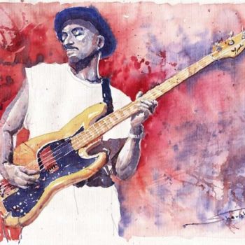 Pintura titulada "Jazz Marcus Miller…" por Yuriy Shevchuk, Obra de arte original, Acuarela