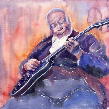 Painting titled "Jazz B B King 03" by Yuriy Shevchuk, Original Artwork, Watercolor