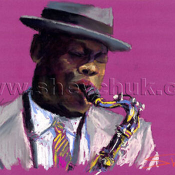 Dessin intitulée "JAZZ Saxophonist 01" par Yuriy Shevchuk, Œuvre d'art originale, Autre