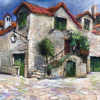 Painting titled "Croatia Dalmacia Sq…" by Yuriy Shevchuk, Original Artwork, Oil