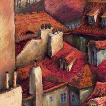 Painting titled "Prague Roofs" by Yuriy Shevchuk, Original Artwork, Pastel