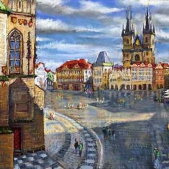 Painting titled "Prague Old Town Squ…" by Yuriy Shevchuk, Original Artwork, Pastel