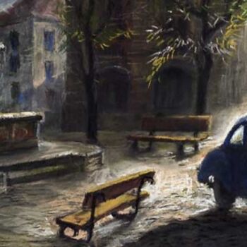 Pintura intitulada "Prague Old Fountain" por Yuriy Shevchuk, Obras de arte originais, Pastel
