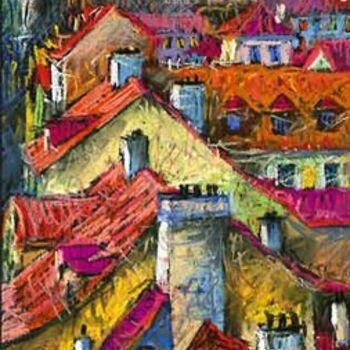 Painting titled "Prague Roofs 02" by Yuriy Shevchuk, Original Artwork, Pastel