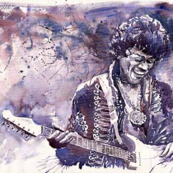 Painting titled "Rock Jimi Hendrix 03" by Yuriy Shevchuk, Original Artwork, Watercolor