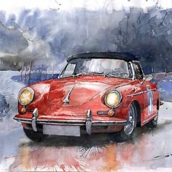 Painting titled "Porsche 356 B Roads…" by Yuriy Shevchuk, Original Artwork, Watercolor