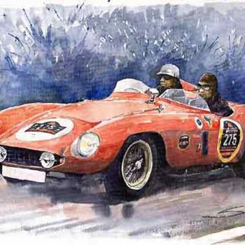 Painting titled "Ferrari 500 Mondial" by Yuriy Shevchuk, Original Artwork, Watercolor