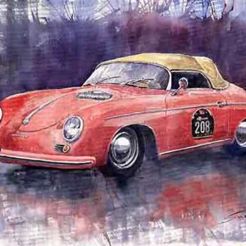 Painting titled "Porsche 356 Speedst…" by Yuriy Shevchuk, Original Artwork, Watercolor
