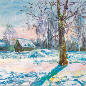 Картина под названием "Холодный февраль (о…" - Василий Шиханов, Подлинное произведение искусства, Масло