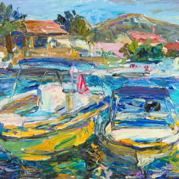 Painting titled "Лодки в Фалираки" by Vasilii Shikhanov, Original Artwork, Oil