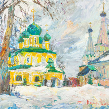 Картина под названием "Зимой в Алексеевско…" - Василий Шиханов, Подлинное произведение искусства, Масло Установлен на Деревя…