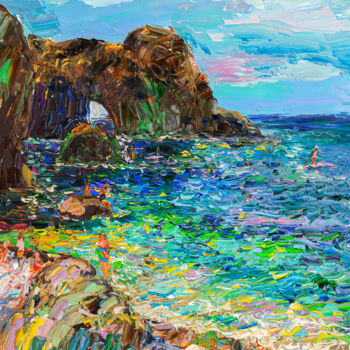 Картина под названием "пляж на Фиоленте" - Василий Шиханов, Подлинное произведение искусства, Масло Установлен на Деревянная…