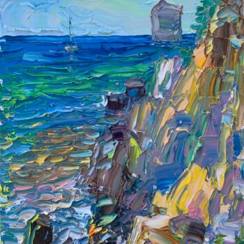 Картина под названием "«Море и скала «Пару…" - Василий Шиханов, Подлинное произведение искусства, Масло Установлен на Деревя…