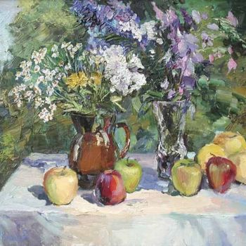 Painting titled "Натюрморт с яблоками" by Vasilii Shikhanov, Original Artwork