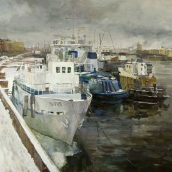 Картина под названием "Корабли у причала" - Василий Шиханов, Подлинное произведение искусства