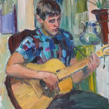 Painting titled "Ваня с гитарой" by Vasilii Shikhanov, Original Artwork