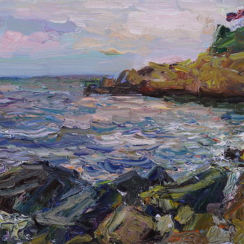 Painting titled "Закат на море" by Vasilii Shikhanov, Original Artwork, Oil