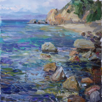 Painting titled "Море и камни" by Vasilii Shikhanov, Original Artwork, Oil
