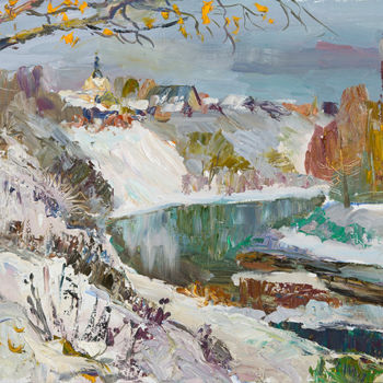 Painting titled "Ранний снег в Кашине" by Vasilii Shikhanov, Original Artwork, Oil
