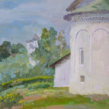 Painting titled ""У церкви Богоявлен…" by Vasilii Shikhanov, Original Artwork, Oil