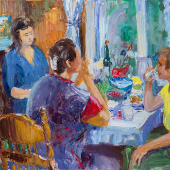 Painting titled "Семья за столом" х.…" by Vasilii Shikhanov, Original Artwork