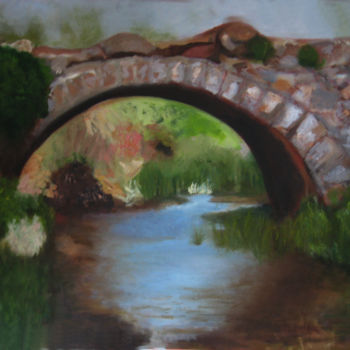 Painting titled "Mi puente viejo" by Mercedes Gordo, Original Artwork, Oil