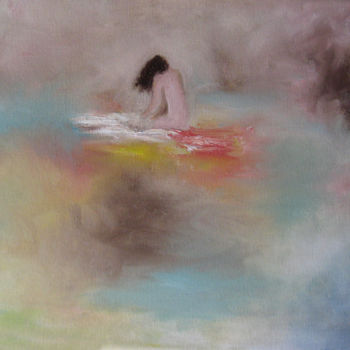 Painting titled "Flotando" by Mercedes Gordo, Original Artwork, Oil