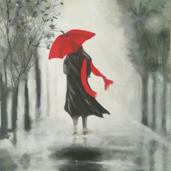 Peinture intitulée "Me and my umbrella" par Mercedes Gordo, Œuvre d'art originale, Huile Monté sur Panneau de bois