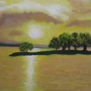 Pintura titulada "Sunset on the lagoon" por Mercedes Gordo, Obra de arte original, Oleo Montado en Panel de madera
