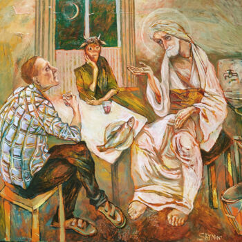 Painting titled "Ночной разговор" by Aleksandr Alex Shinin Shynin, Original Artwork, Oil