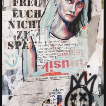 Malerei mit dem Titel "FREUT EUCH" von Shirin Donia, Original-Kunstwerk, Acryl Auf Holzplatte montiert