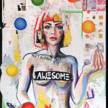 Painting titled "AWSOME" by Shirin Donia, Original Artwork, Acrylic Mounted on Wood Panel