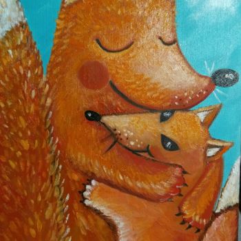 Schilderij getiteld "Foxes" door Tatiana Shirova, Origineel Kunstwerk, Olie