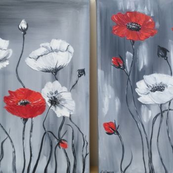 Painting titled "Diptych. Poppies" by Tatiana Shirova, Original Artwork, Oil Mounted on Wood Stretcher frame