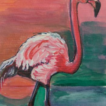Painting titled "Pink flamingo" by Tatiana Shirova, Original Artwork, Watercolor