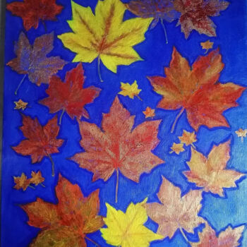 Painting titled "Autumn leaves2" by Tatiana Shirova, Original Artwork, Acrylic Mounted on Wood Panel