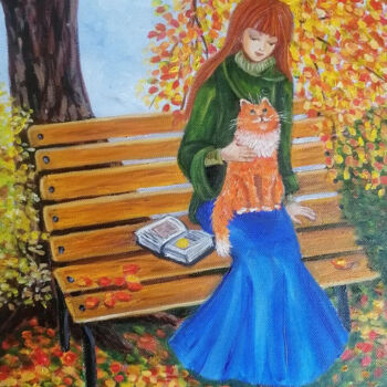 Pittura intitolato "Autumn cat" da Tatiana Shirova, Opera d'arte originale, Olio