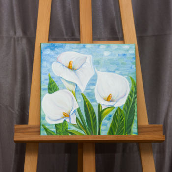 Painting titled "Delicate Calla lili…" by Tatiana Shirova, Original Artwork, Oil