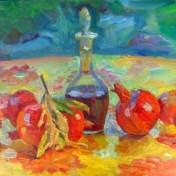 Malarstwo zatytułowany „гранаты и вино” autorstwa Vladimir Shiyan, Oryginalna praca, Olej