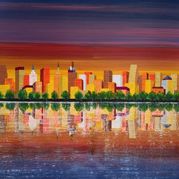 "sunset city" başlıklı Tablo So Hyon Kim tarafından, Orijinal sanat, Akrilik