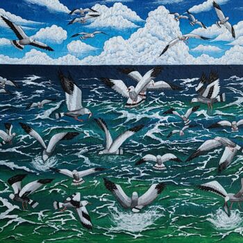 Painting titled "dream of seagull2" by So Hyon Kim, Original Artwork, Acrylic