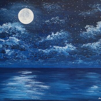 Painting titled "moon night1" by So Hyon Kim, Original Artwork, Acrylic