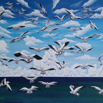 Painting titled "dream of seagull1" by So Hyon Kim, Original Artwork, Acrylic