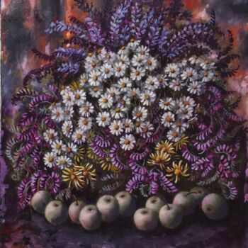 Картина под названием "Лесные ромашки" - Tatiana Shmakova, Подлинное произведение искусства, Масло Установлен на Деревянная…