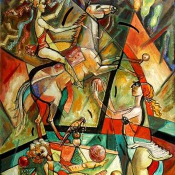 Pintura intitulada "“Гимнастка на лошад…" por Victor Shmokhin, Obras de arte originais