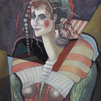 Картина под названием ""Клоунесса с голубк…" - Victor Shmokhin, Подлинное произведение искусства