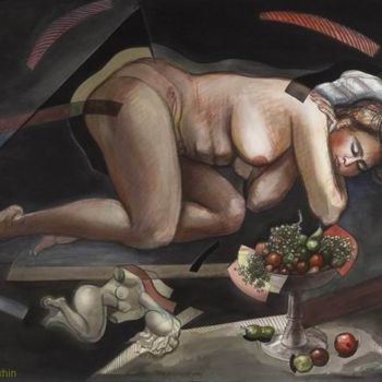 Картина под названием ""Лежащая у вазы с ф…" - Victor Shmokhin, Подлинное произведение искусства