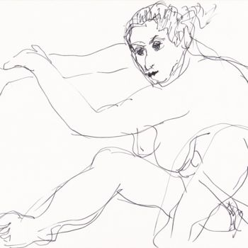 Σχέδιο με τίτλο "E51 Femme Nue Assise" από Amos Zelikson, Αυθεντικά έργα τέχνης, Μελάνι