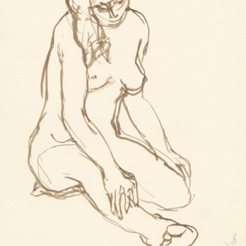 Disegno intitolato "Femme Nue Assise" da Amos Zelikson, Opera d'arte originale, Inchiostro