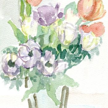 Painting titled "Bouquet" by Amos Zelikson, Original Artwork, Watercolor